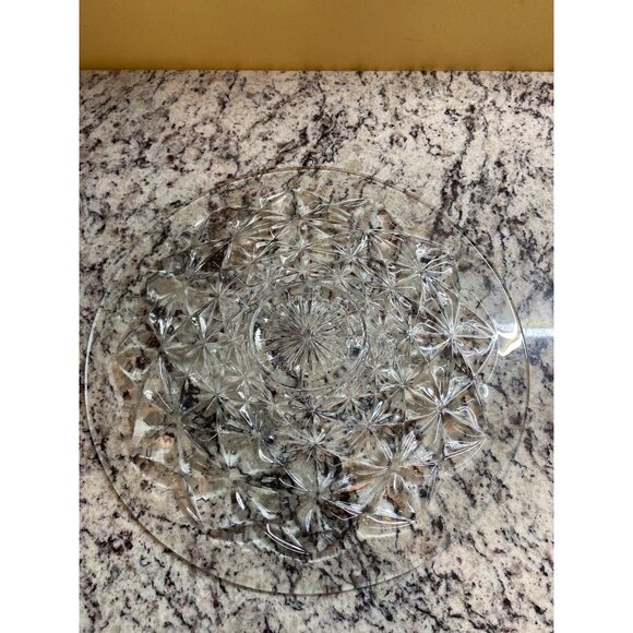Vintage Clear Pressed Glass  Platter 15” Starburst Daisy Pattern Plate Retro - Picture 4 of 5